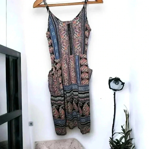 Angie bohemian printed festival dress midi with pockets  S - Picture 1 of 7